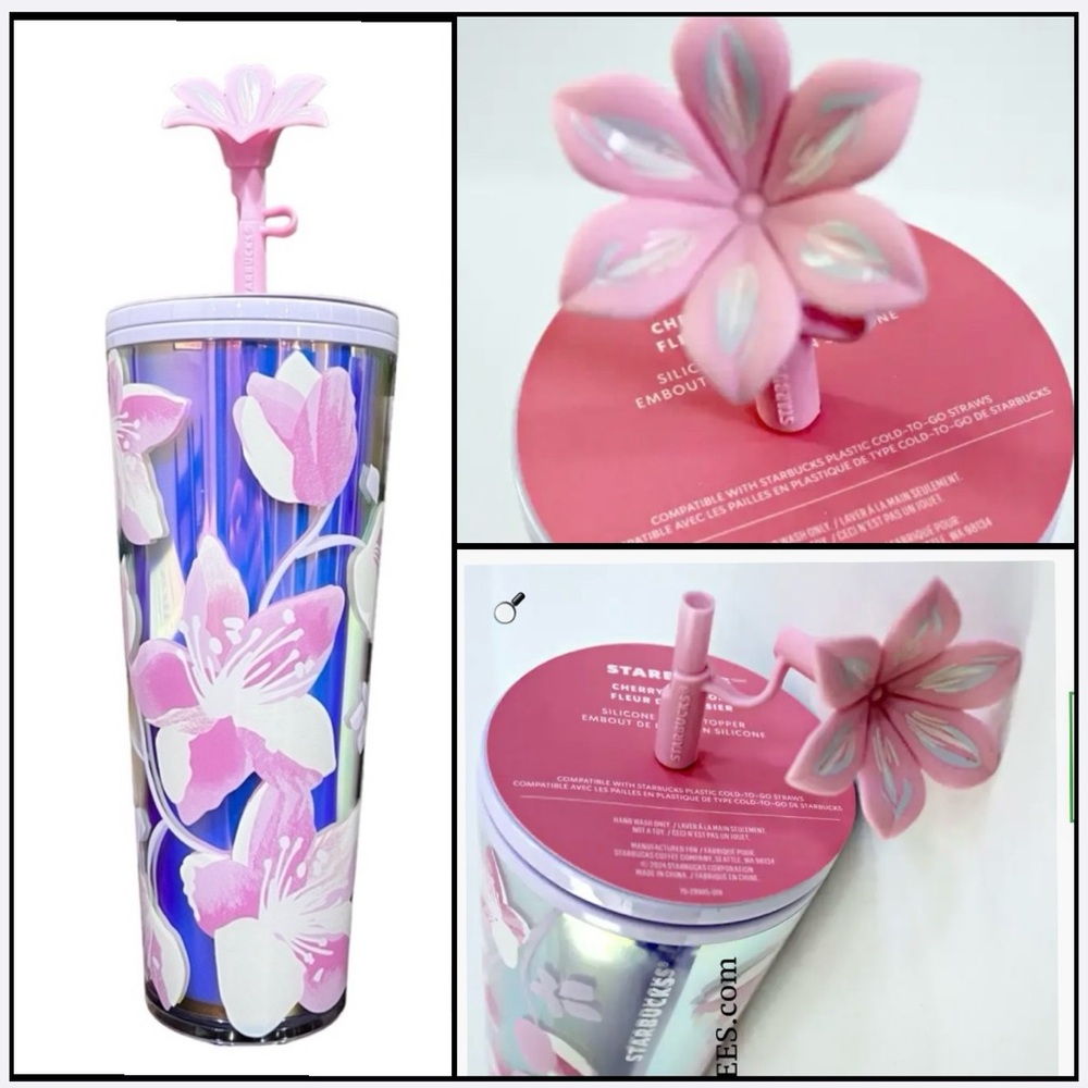 Starbucks Cherry Blossom Venti Cold Drink Tumbler (24oz) with straw topper / NEW
